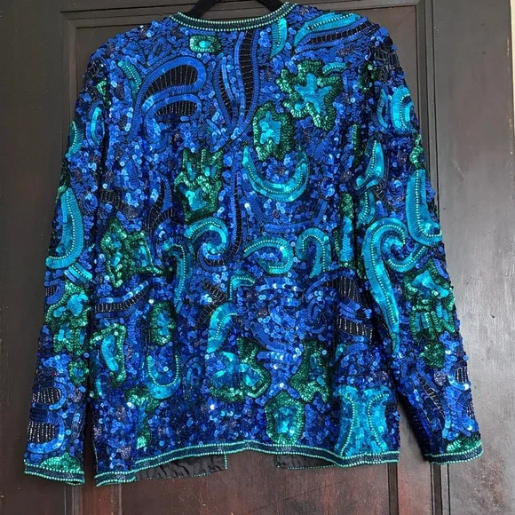 Laurence Kazar Blue and Green Sequin Blazer - Picture 5 of 5